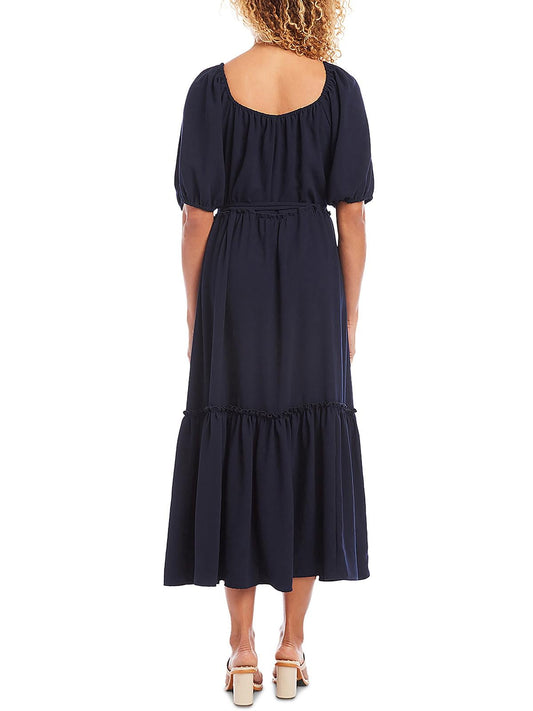 Karen Kane Womens Cocktail Midi Fit & Flare Dress Navy