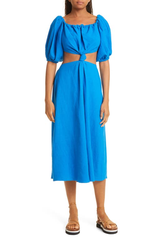 FARM Rio Cutout Waist Linen Blend Dress in Blue, Size X-Large