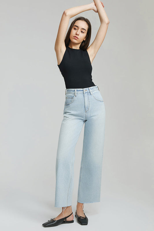 Hey Joanie Moon Curve Raw Hem Crop Light Jeans Petite or Long