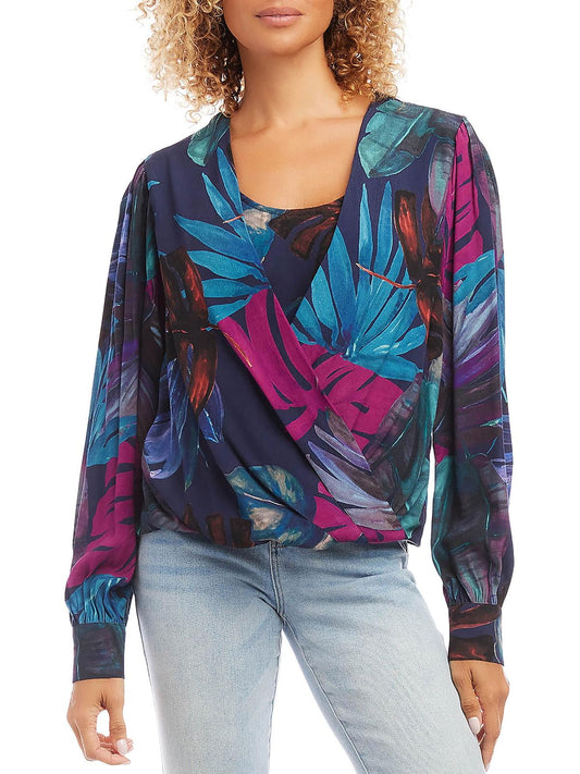 Karen Kane Printed Drape Front Top Multi