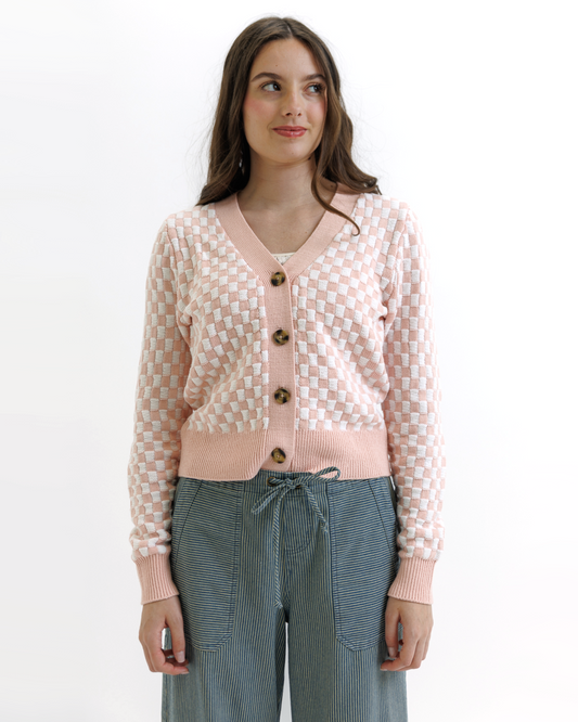 Checks & Ciao Pink Cardigan Sweater