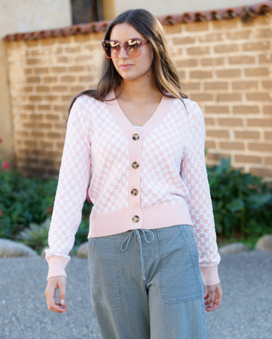Checks & Ciao Pink Cardigan Sweater