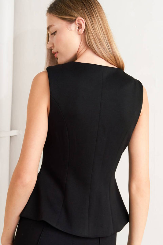 Glossy Glam Black Woven Vest Black